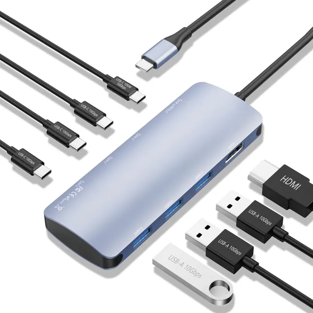 Hub Usb C 8 En 1 Con Hdmi 4k Y 6 Puertos