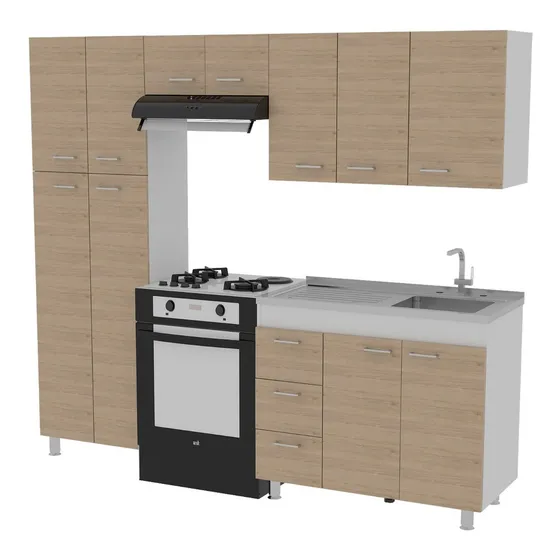 Cocina Ferreti 220 (der)rta Blanco-rovere Incluye Meson Der Color Blanco