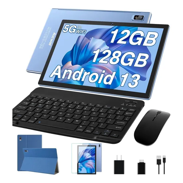 2024 Aocwei Tablet 10 pulgada Octa core 128GB ROM 12GB RAM TF 1TB Expansión 2.0Ghz 5G WIFI Bluetooth 5.0 Con control parental Con Funda Mouse Teclado Tablets para Niños Certificación Google GMS