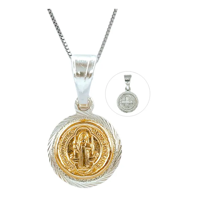 Cadena Con Dije Medalla San Benito En Oro Plata 925 Italiana