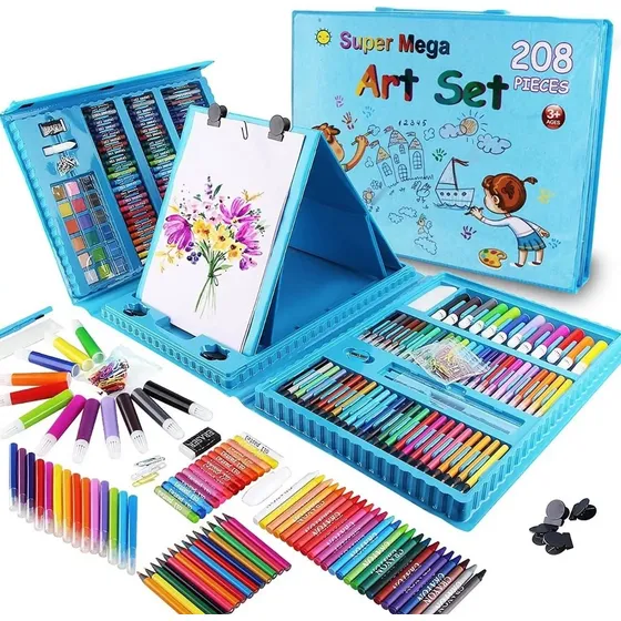 Set De Arte Para Niños 208 Piezas Portátil Crayon Colores Color Azul