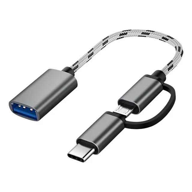 Cabo Adaptador Otg 2 Em 1 Micro-usb V8 Ou Tipo-c P/ Usb 3.0