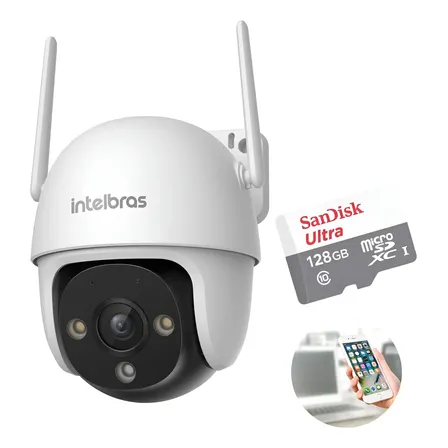 Camera Wifi 360° Im7 S Full Color Intelbras + Cartão 128gb Branco