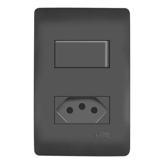 Interruptor Simples 10a Tomada 2p+t 20a Habitat Black Fame