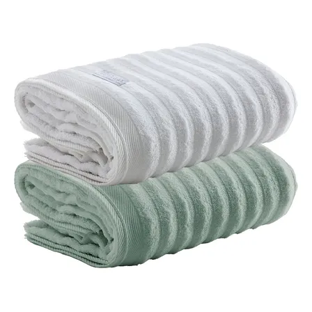 Jogo Toalha Banho Ele/ela Aura 2 Pçs - Altihaus 100% Algodão Cor Branco/verde Agua Listras