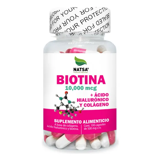 Biotina 10,000 Mcg Con Acido Hialuronico Y Colageno 100 Caps, Fortalece Y Crece Cabello, Piel Y Uñas