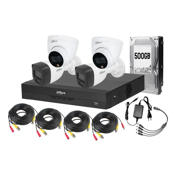 Kit 4 Camaras Full Color Noche Dahua 1080p Lite 2mp Dd 500gb