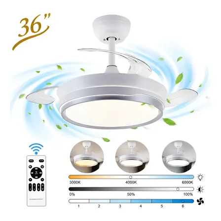 Ventilador Teto Retrátil Silencioso Led Inverter Bivolt 36 40 Cm 60 Hz Branco 127/220v Transparente Policarbonato 3