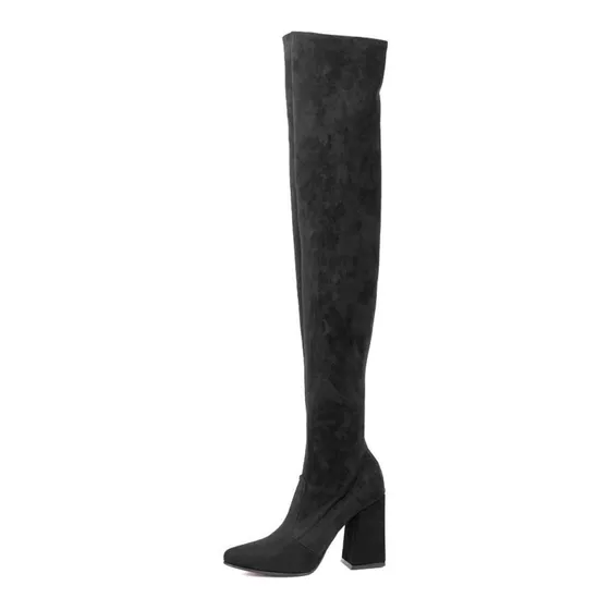 Botas Bucanera Elastizadas Mujer Gamuza Taco Ancho Moda 1000