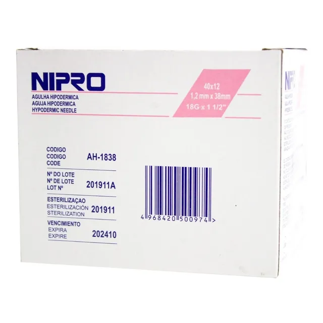 Aguja Hipodermica 18 G X 1 1/2 Caja X 100 Unid