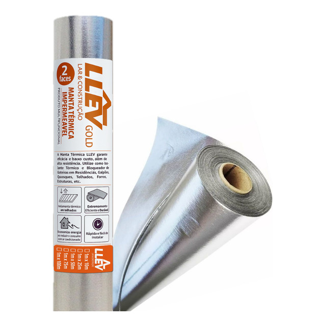 Manta Térmica Telhado Multifunção 2face 1m 25m² Llev Isolante Para Telhado Manta Térmica Telhado Multifunção 2face 1m 25m² Llev Isolante Para Telhado
