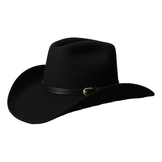 Chapéu Country Cowboy Rodeio Barretos Unissex Elegante Cor Preto Desenho Do Tecido Lisa Tamanho 56cm - 59cm (m Único)