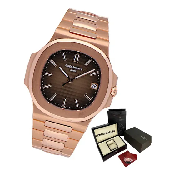 Relógio Patek Super Eta Nautilus Suíço Automático Com Caixa Rosé Rosé Marrom (Recondicionado)