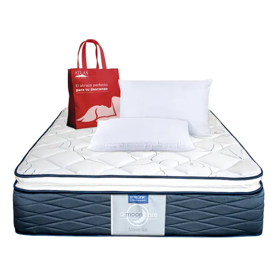 Colchón King Size Ortopédico Restonic Maverick con almohadas color blanco