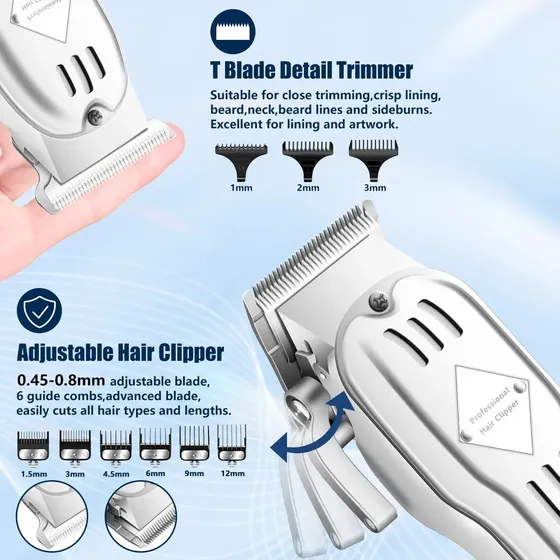 Set Profesional De Peluquería Masculina 3 En 1 Recargable Plateado