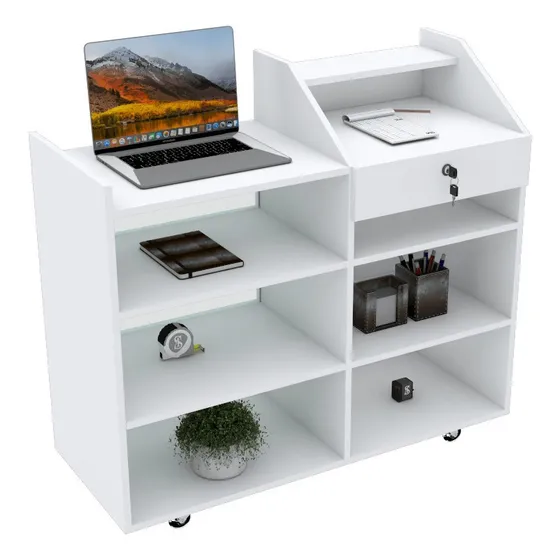 Balcão Caixa Vitrine Com Gaveta E Rodinhas Mdf M441.b (loja)