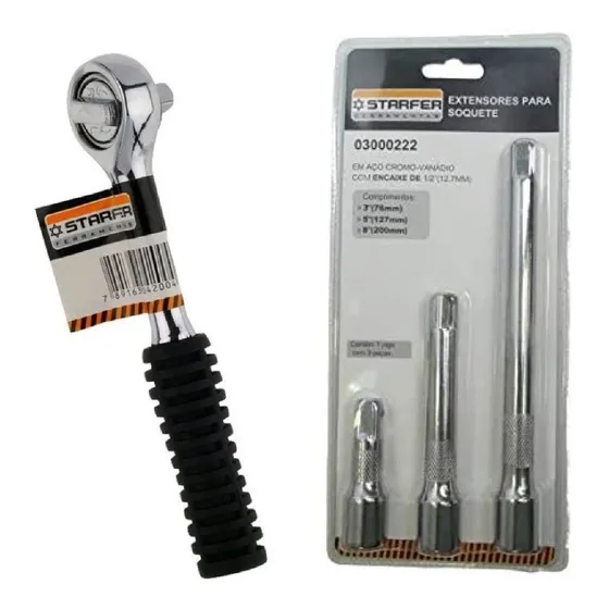 Kit Catraca Reversível + Extensores P/ Soquete 1/2  Starfer
