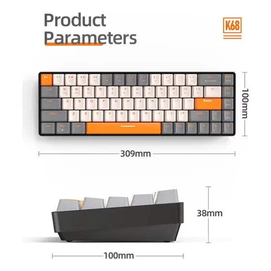 Teclado Mecánico K68 Inalámbrico Bluetooth 2.4g Switch Rojo