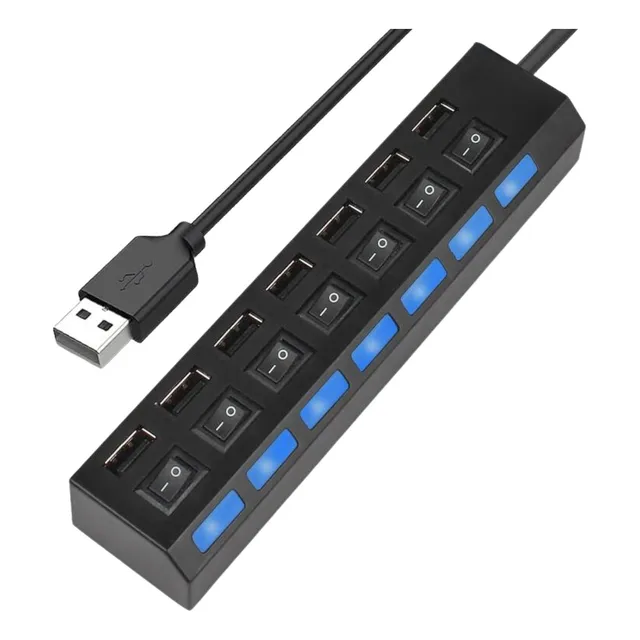 Zapatilla Hub Con 7 Puertos Usb 2.0 Switch Interruptor Y Luz