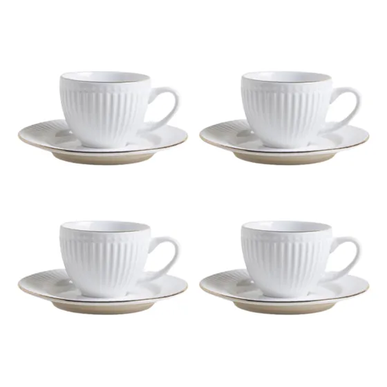 Set X 4 Taza Y Plato Cafe Acapulco Blanco Y Dorado De 100 Ml