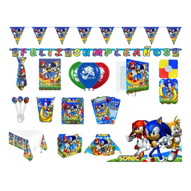 Kit Decoración Piñata Fiesta Infantil Económica Sonic