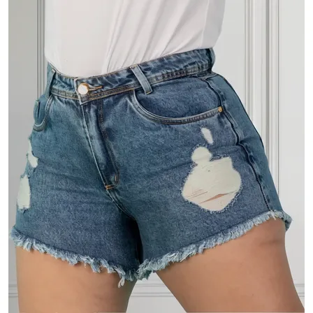 Short Jeans Feminino Plus Size Barra Desfiada Estiloso