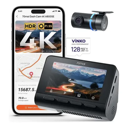 Câmera Veicular 70mai A800se 4k Hdr 3'' Gps Adas App 24h Voz A800se-1+sd 128gb