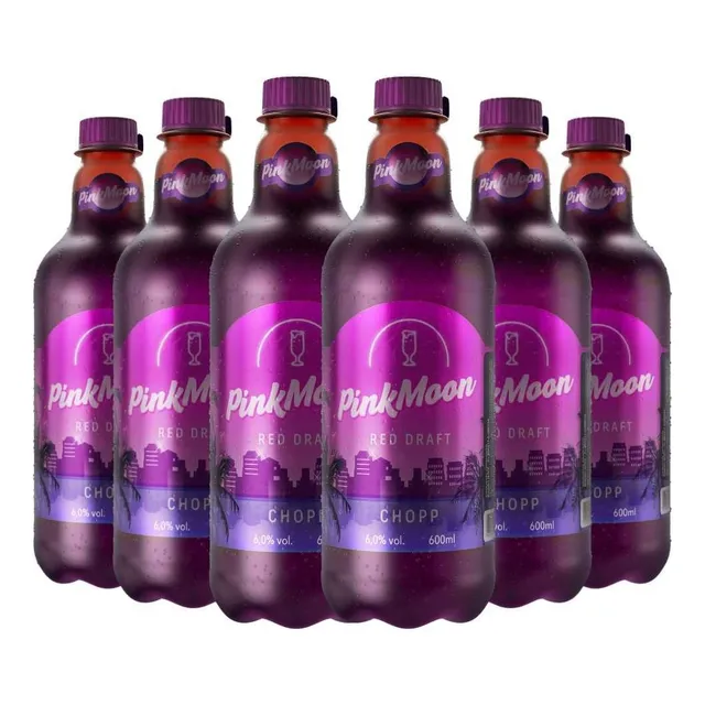 Kit 06 Unidades Chopp De Vinho Pink Moon 600ml Pet