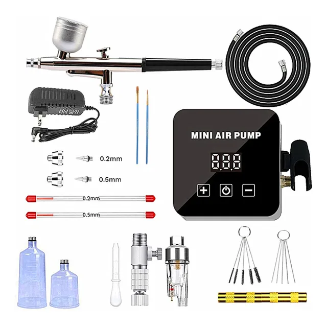 Artmu® Kit Aerógrafo Doble Acción Multiuso Con Compresor Aire, Con Escobilla De Goma Válvula Rápida 2 Cepillos Aerografo Con Compresor