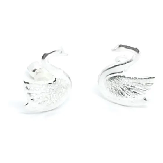 Aretes De Cisne De Plata 925 Broquel +estuche Ci1