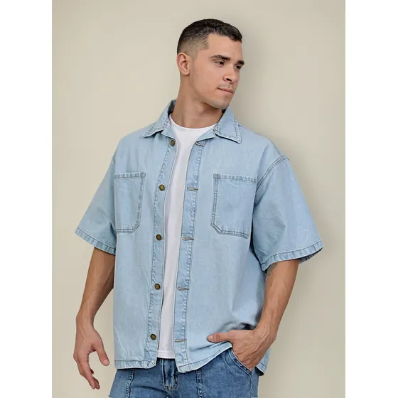 Camisa Jeans Hombre Oversize Mangas Cortas Mendotty