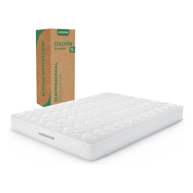 Colchón Matrimonial En Caja De 15cm Alto Espuma de Alta Densidad Peso Soportado 150 kg Antiácaros Hipoalergénico Tejido Antideslizante de Poliéster Firmeza Justa Color Blanco KHCESPMB KingsHouse