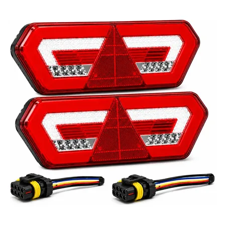 Par Lanterna Traseira Guerra Diamond Led 12v 24v Com Chicote Ambos Lados Vermelho