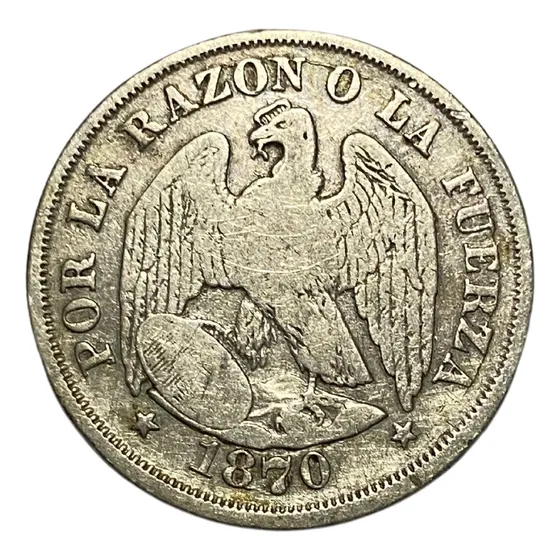 Chile- Moeda De Prata 20 Centavos 1870