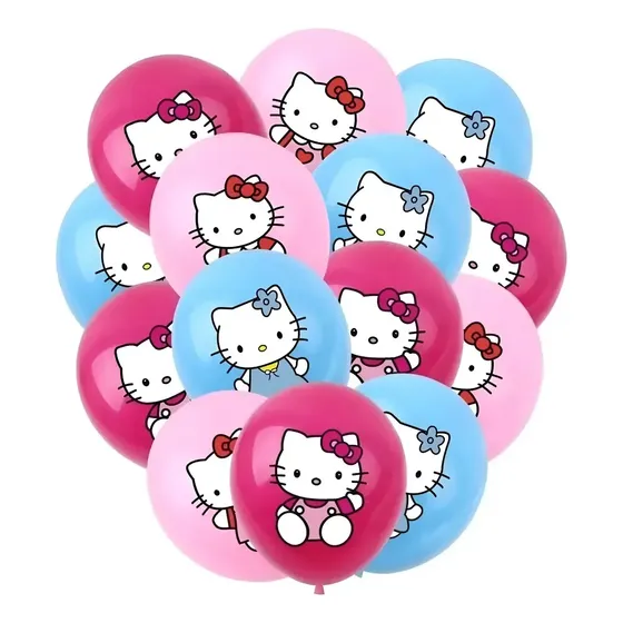 Set 10 Globos De Cumpleaños Hello Kitty Látex Rosa