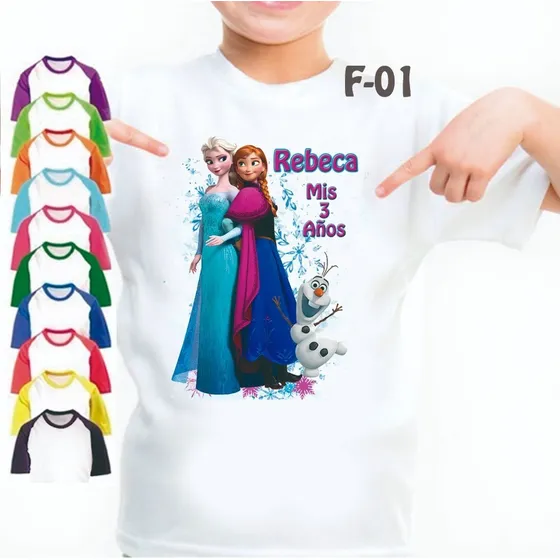 Frozen Franela Anna, Elsa, Olaf Camisa Cumpleaños