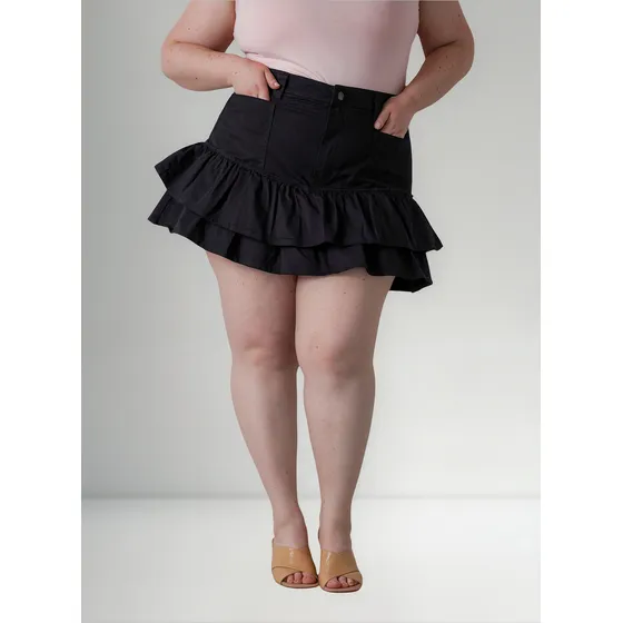 Mini De Gabardina Con Volados Circe Xl Talles Grandes
