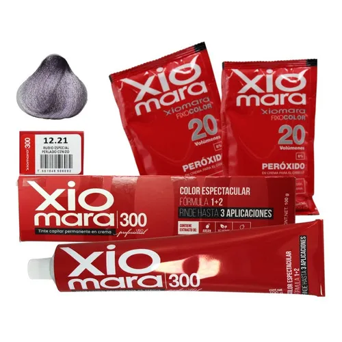 Tinte Para Cabello Xiomara 300 + 2 Peróxidos. Matizador Tono RUBIO ESPECIAL PERLADO CENIZO 12.21