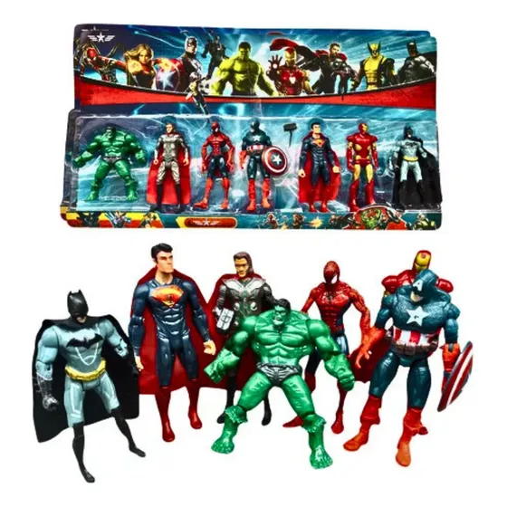 Kit 7 Bonecos Super Heróis Cartelado Brinquedo Infantil 