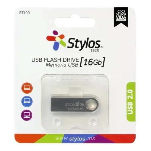 Kit De 50 Memorias Usb Stylos Tech St100 16gb 2.0 Plateada Color Negro
