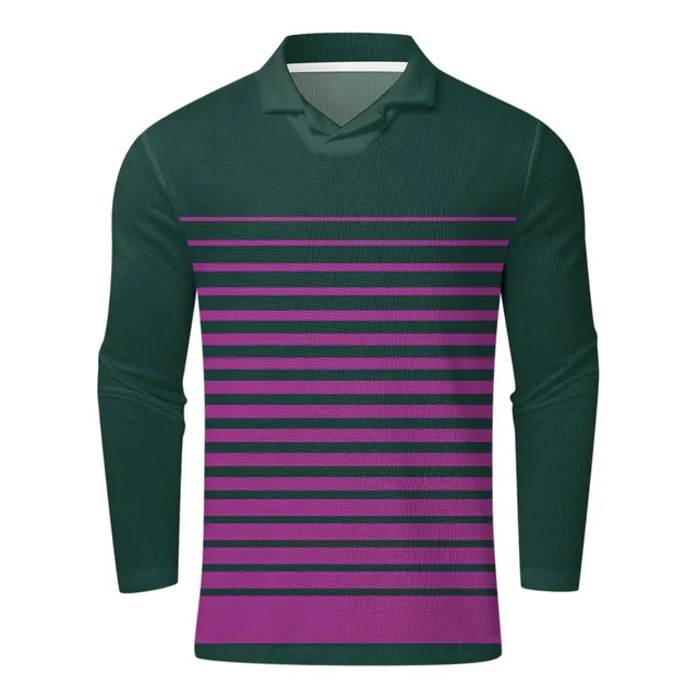 Polo Golf Para Hombre Camiseta Raya Manga Larga Bloque Color