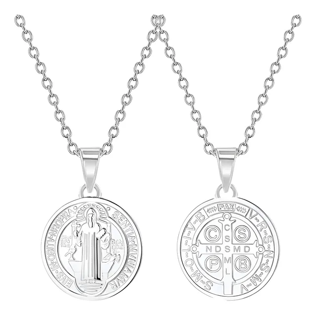 Collar San Benito Medalla Protectora Reversible Regalo Plata
