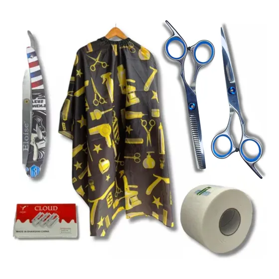 Combo Barbero Capa + Navaja + Tijeras + Papel + Filos