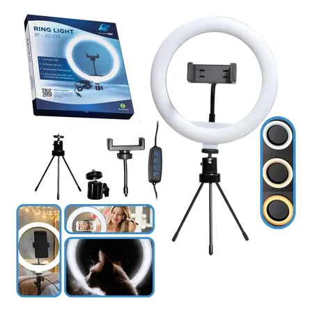 Luz Para Gravar Videos + Suporte Celular+tripe Mesa Envio24h Estrutura Preto Luz Branco-quente/ Branco-frio/neutro 127/220v