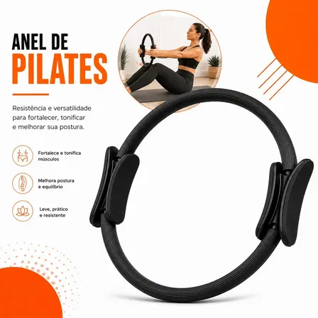 Anel de Pilates Tonificador Flexível 38cm Arco Yoga Fisioterapia Preto Pró Brindes