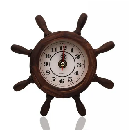 Reloj Mural Pared Timón Vidrio Y Madera 28 Cms Casa Decora