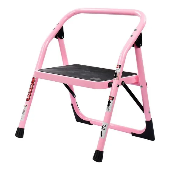 Escalera Tubular Plegable Acero Rosa Peldaños 706624 150kg