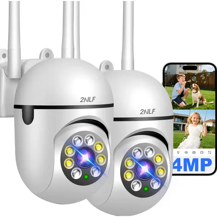 2nlf® 2pcs Cámara De Seguridad Wifi 4mp Ultra Hd Camara Vigilancia Con Alarma Foco 360° Visión Nocturna En Color Blanco