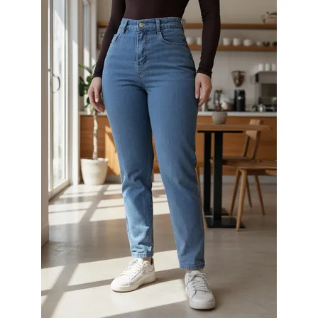 Calça Jeans Stillger Feminina Cintura Alta Lavagem Clara Mom