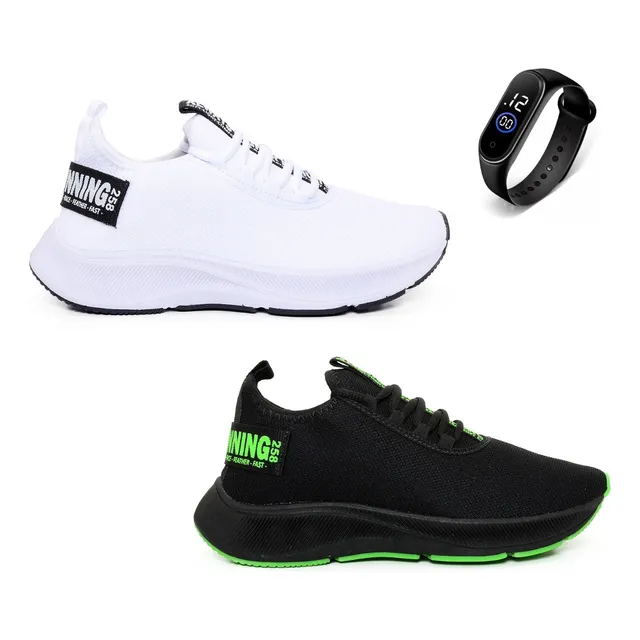Combo 2 Pares De Tênis Masculino Academia Treino + Relógio